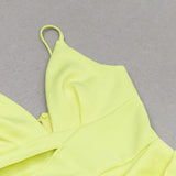 SATIN CUT OUT V NECK MIDI DRESS IN YELLOW-styleofcb