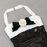 SEQUIN HALTER FLOWER MINI DRESS IN BLACK styleofcb 