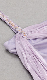SATIN CRYSTAL MIDI DRESS IN LILAC GRAY DRESS styleofcb 