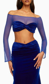 VELVET MESH SLEEVE TWO PIECE SUIT Tops styleofcb 