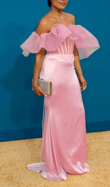 LACE SATIN MAXI DRESS IN PINK DRESS styleofcb 
