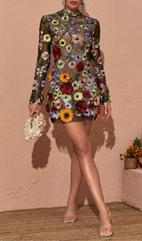 Saige Long Sleeve Mesh Flower Mini Dress In Black Dresses sis label 