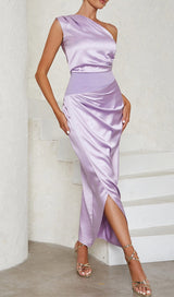 ONE SHOULDER SATIN MIDI DRESS IN LILAC DRESS styleofcb 