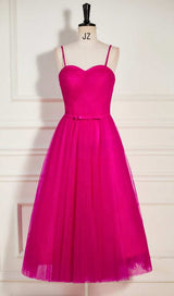 PLEATS SPAGHETTI STRAPS MIDI DRESS IN HOT PINK DRESS STYLE OF CB 