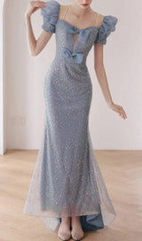 SEQUIN PUFF SLEEVE MAXI DRESS IN BLUE Dresses styleofcb 