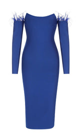 LONG SLEEVES STRAPLESS MIDI DRESS IN BLUE styleofcb 