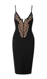 LOW-CUT FLORAL SPLICING SLIT DRESS IN BLACK styleofcb 