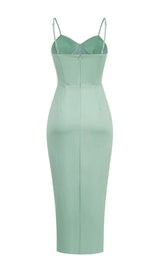 GREEN SATIN SWEETHEART NECK CORSET FRONT SPLIT MAXI DRESS DRESS styleofcb 