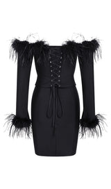 FEATHER CORSET MINI DRESS IN BLACK styleofcb 