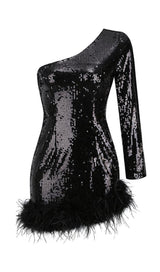 ONE SHOULDER SEQUIN MINI DRESS IN BLACK Dresses styleofcb 