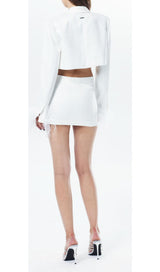 FEATHERS JACKET AND SHORT SKIRT IN WHITE DRESS STYLE OF CB 