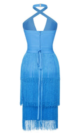 TASSEL HALTER BANAGE MIDI DRESS IN PURE BLUE DRESS styleofcb 