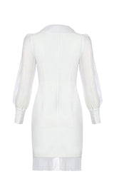 SOLID MESH LONG SLEEVE RUFFLE MINI DRESS styleofcb 