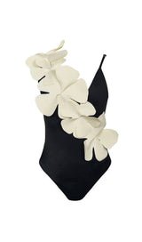 FLOWER DECOR BACKLESS ONE PIECE SWIMSUIT IN BLACK styleofcb 