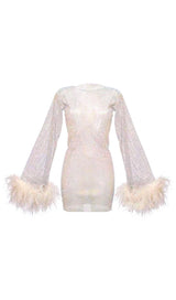 FEATHER MESH MINI DRESS IN WHITE Dresses styleofcb 