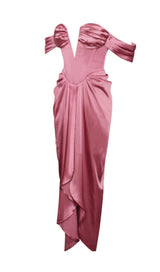 XOPHIA MAUVE PINK OFF SHOULDER SATIN CORSET HIGH SLIT DRESS Dresses styleofcb 