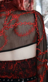 VAMPIRE BLACK CROPPED TOP WITH CHAIN EMBROIDERY BELL SLEEVES sis label 