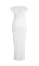 OSTRICH HAIR DECORATIVE BANDEAU MAXIC DRESS IN WHITE styleofcb 