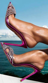 CRYSTAL EMBELLISHED SANDALS IN HOT PINK Shoes styleofcb 