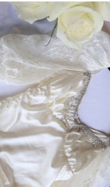 PLEATED DRESS WITH LACE PUFFED SLEEVES IN WHITE styleofcb 