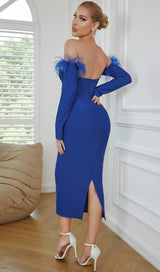 LONG SLEEVES STRAPLESS MIDI DRESS IN BLUE styleofcb 