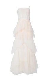 TIERED RUFFLE TULLE EVENING MAXI DRESS Dresses styleofcb XS PINK TINT 