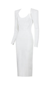 SQUARE SHOULDER CORSET MIDI DRESS IN WHITE styleofcb 
