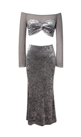 PERSPECTIVE VELVET BREAST TOP SUIT IN SILVER GRAY styleofcb 