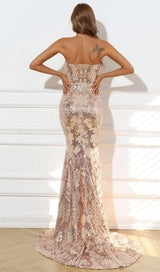 SEQUIN SLIT STRAPLESS DRESS IN GOLD styleofcb 