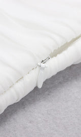 SHOULEDR PAD WAIST BARING FEATHER BLOUSE PLEATED DRESS IN WHITE styleofcb 