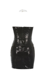 SEQUIN HALTER FLOWER MINI DRESS IN BLACK styleofcb 