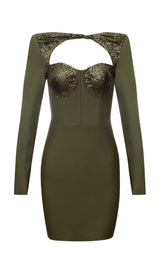 SEQUIN BODICE HIP WRAP DRESS IN OLIVE GREEN styleofcb 