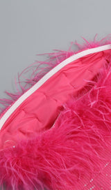 SEQUIN FEATHER STRAPLESS MINI DRESS IN PINK styleofcb 