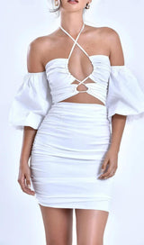 BUBBLE SLEEVE MINI DRESS IN WHITE Dresses styleofcb 