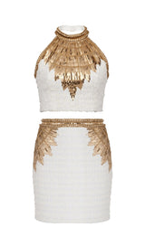 EMBELLISHED CROP TWO PIECE SUIT DRESS STYLE OF CB 