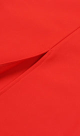 STRETCH STRAPLESS FEATHER TRIMMED GOWN IN RED styleofcb 