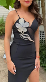 ASYMMETRIC CRYSTAL FLOWER DRESS IN BLACK Dresses styleofcb 