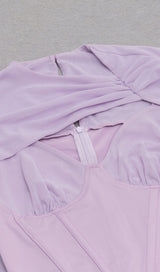 IRREGULAR CUT FISH BONE LOTUS LEAF FOLD DRESS IN MAUVE styleofcb 