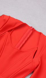 SQUARE SHOULDER CORSET MIDI DRESS IN RED styleofcb 
