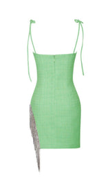 ROSIE GREEN TWEED CRYSTAL FRINGE DRESS Dresses styleofcb 