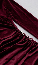 LONG SLEEVES RUCHED MIDI DRESS IN RED Dresses styleofcb 