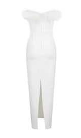 FEATHER BODYCON MAXI DRESS IN WHITE Dresses styleofcb 