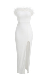 OSTRICH HAIR DECORATIVE BANDEAU MAXIC DRESS IN WHITE styleofcb 