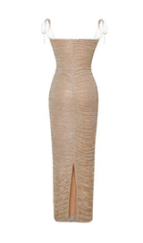 THE GLINT GOLD RUCHED CHIFFON LONG MAXI DRESS Dresses styleofcb 