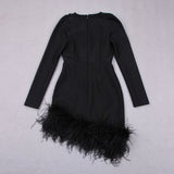 LONG SLEEVES FEATHER MINI DRESS IN BLACK styleofcb 