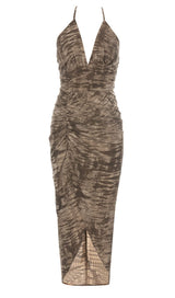 OFF SHOULDER MAXI STRIPE DRESS IN BROWN DRESS styleofcb 