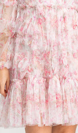 FLORAL MESH HEM MINI DRESS IN PINK DRESS STYLE OF CB 