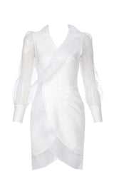 SOLID MESH LONG SLEEVE RUFFLE MINI DRESS styleofcb 