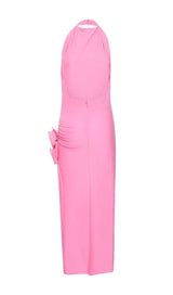 HALTERNECK DRAPED APPLIQUÉD STRETCH-JERSEY MIDI DRESS styleofcb 