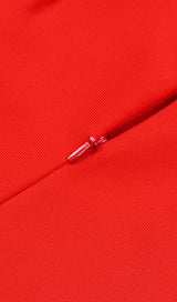 STRETCH STRAPLESS FEATHER TRIMMED GOWN IN RED styleofcb 